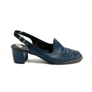 Vintage 1960s navy vegan leather mod slingback heels